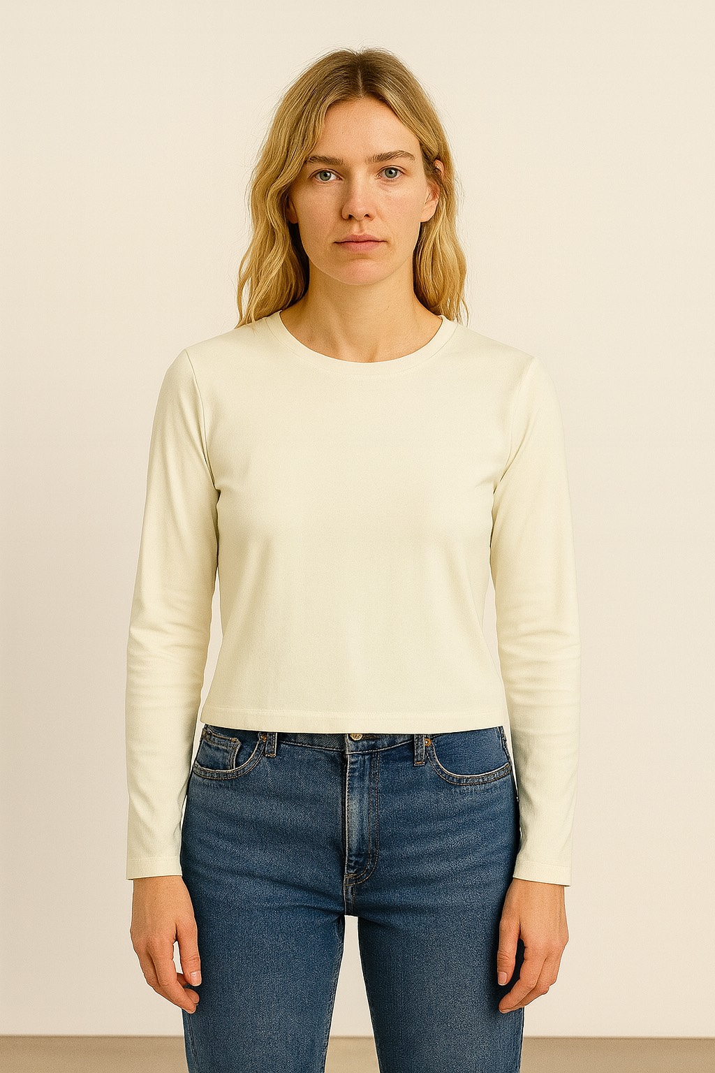 KAYIK YAKA UZUN KOLLU BEYAZ TİŞÖRT