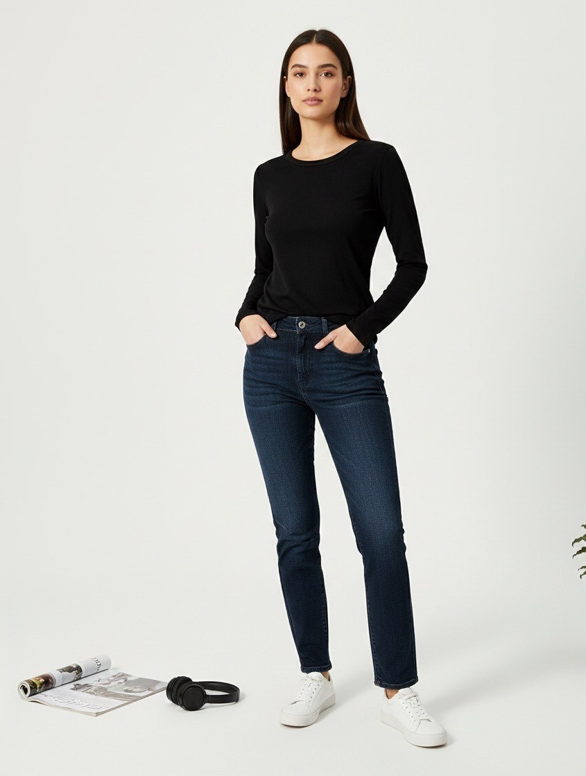 Bisiklet yakalı ve uzun kollu tişört.