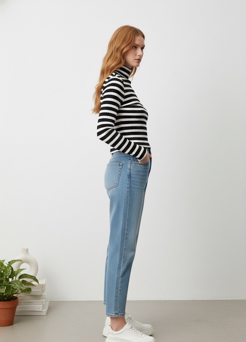 ÇİZGİLİ BOĞAZLI UZUN KOLLU BODY - 2