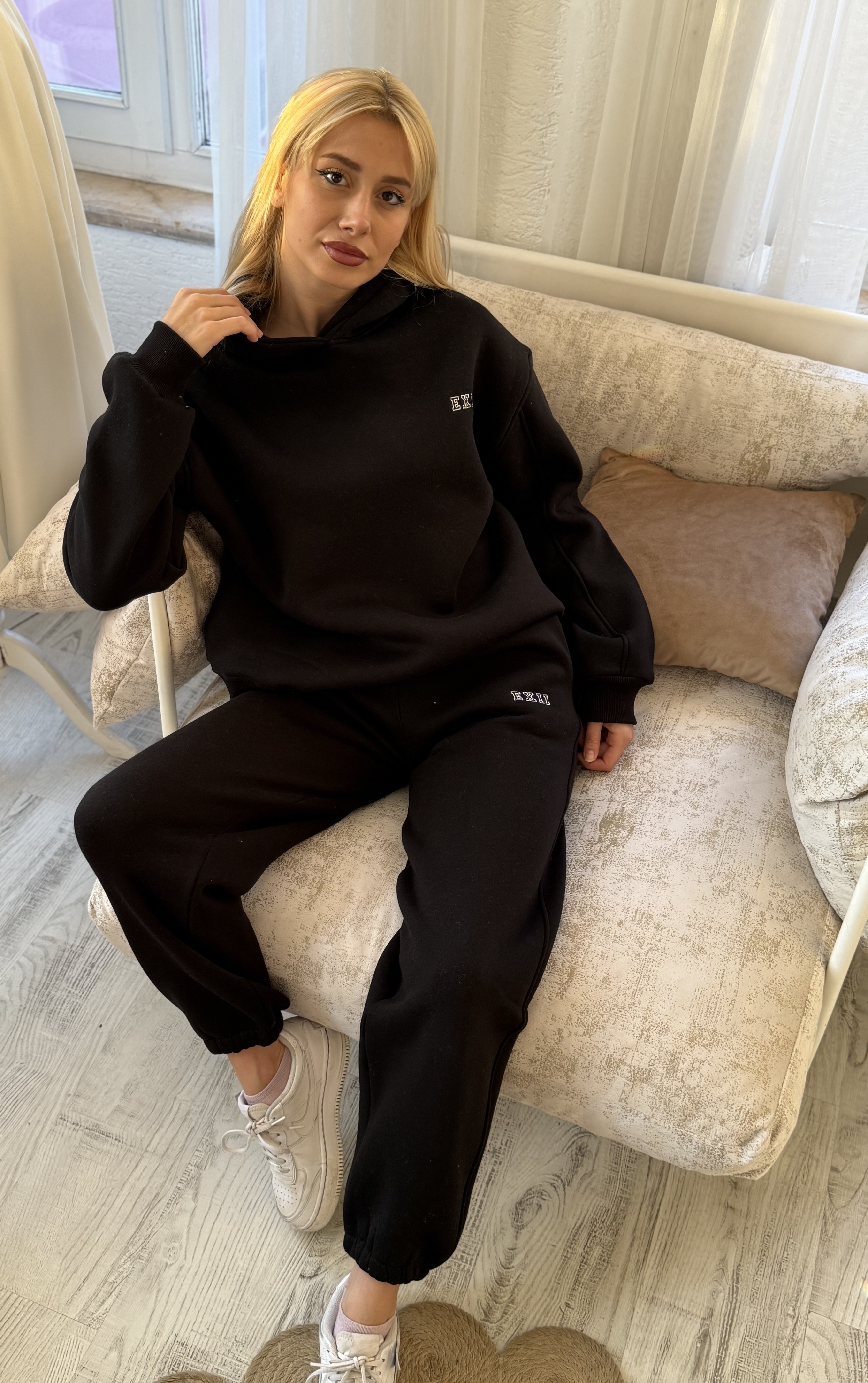 EXII NAKIŞLI YUMUŞAK DOKULU ŞARDONLU EŞOFMAN TAKIMI - 2