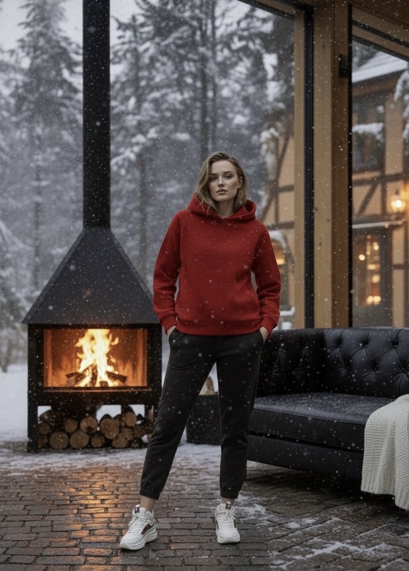 KIRMIZI KAPÜŞONLU İÇİ TÜYLÜ HOODİE