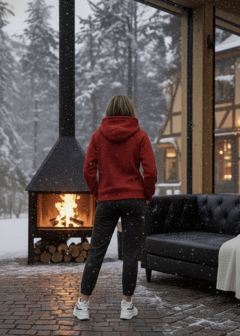 KIRMIZI KAPÜŞONLU İÇİ TÜYLÜ HOODİE - 2