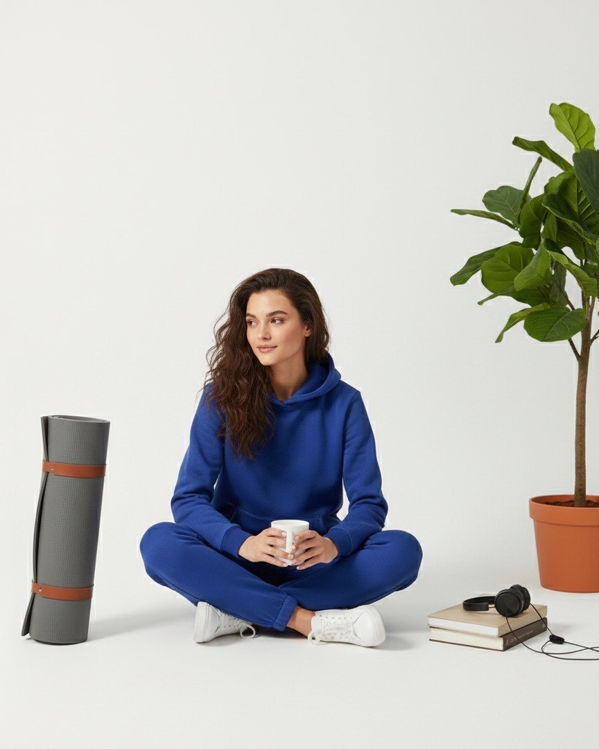 MAVİ KAPÜŞONLU İÇİ TÜYLÜ HOODİE - 2