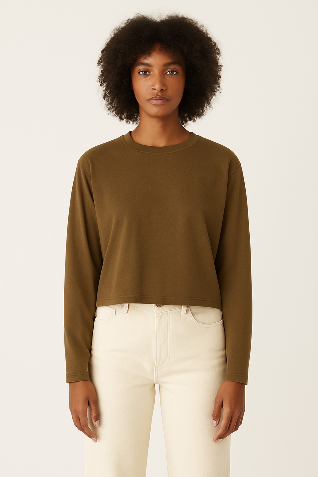 UZUN KOLLU KAHVERENGİ BLUZ