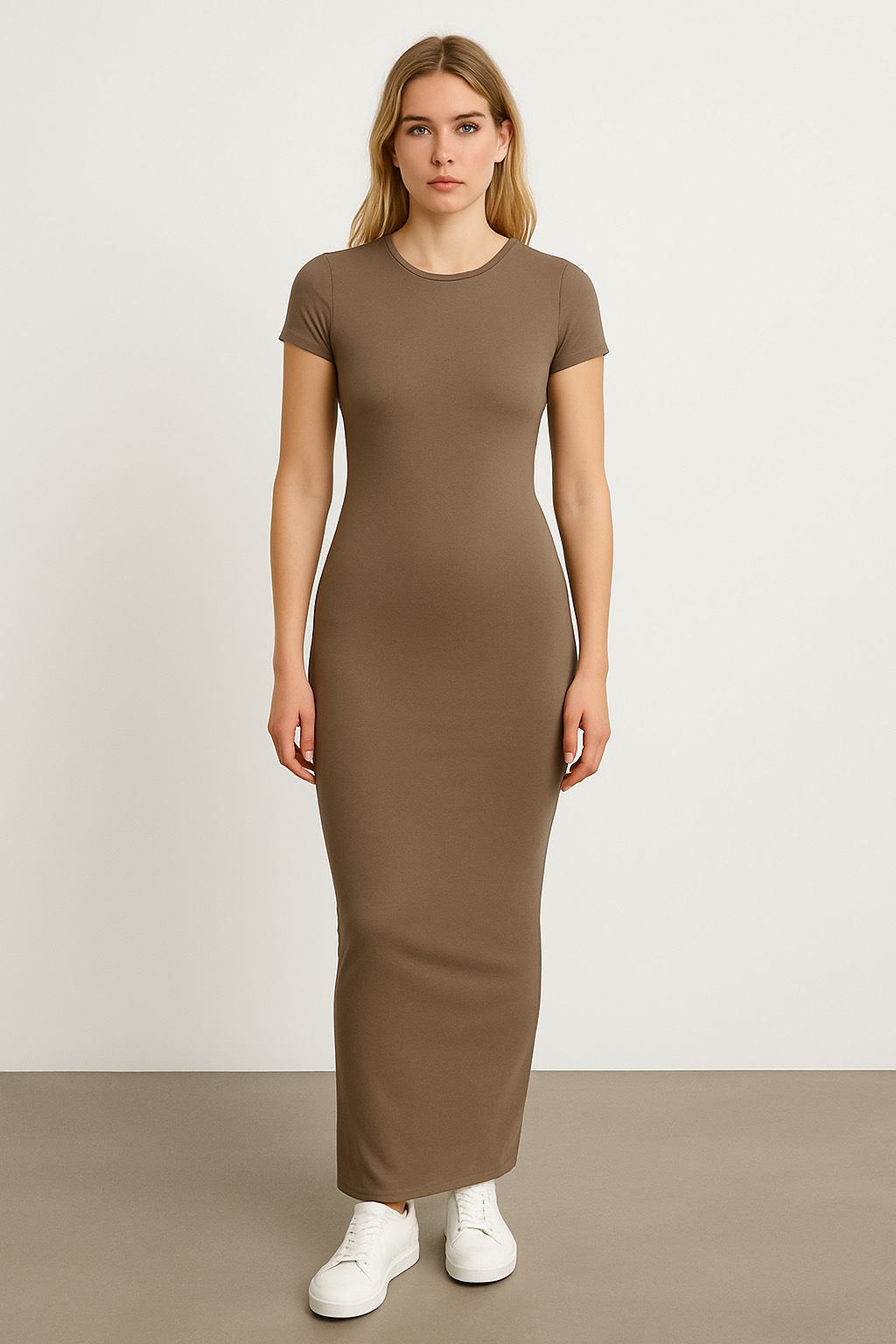 UZUN POLYAMİD BEJ ELBİSE - 1