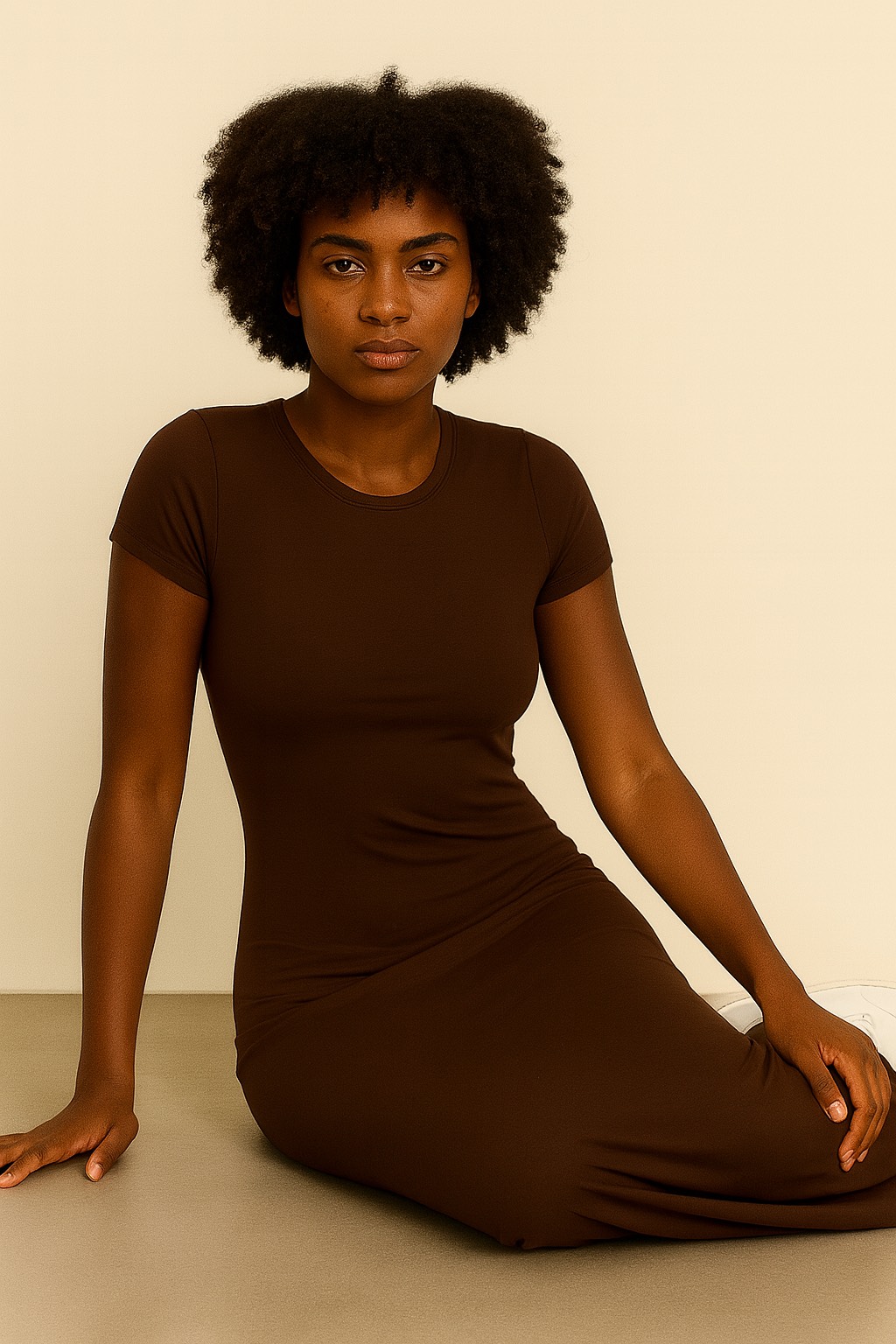 UZUN POLYAMİD KAHVERENGİ ELBİSE - 1