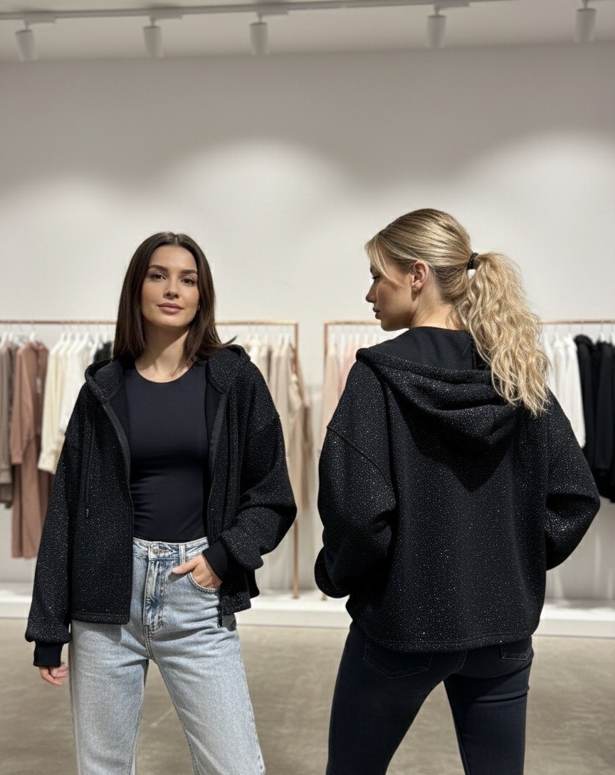 Yumuşak dokulu Simli fermuarlı sweatshirt